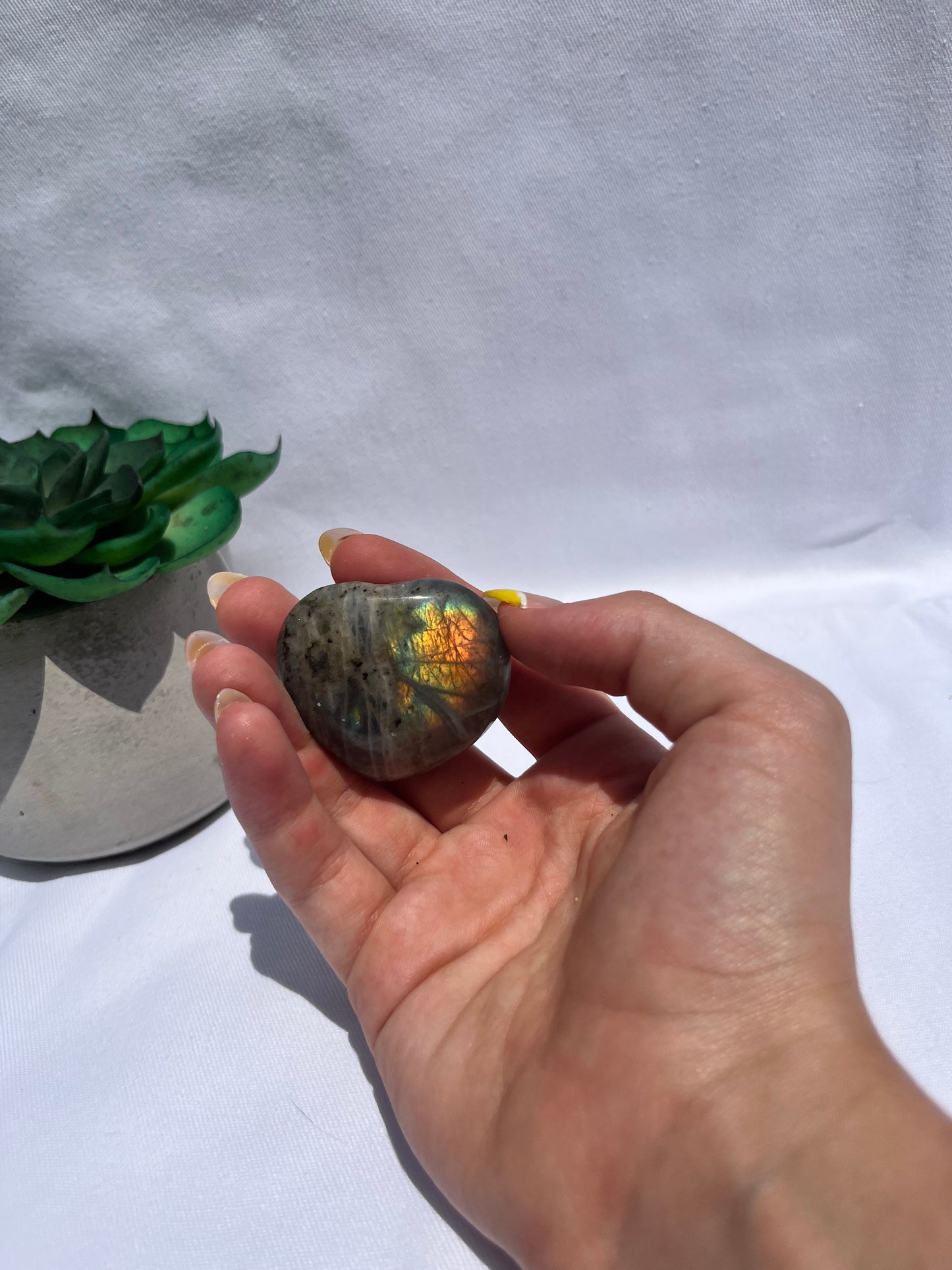 Orange Flash Labradorite Heart